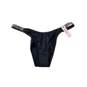 Victorias Secret Black Rhinestone Logo Brazilian Bikini Bottom*L*NWT*Retail $33